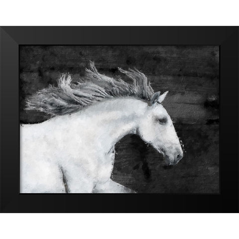 White Horse Black Modern Wood Framed Art Print by Sommers, Mindy