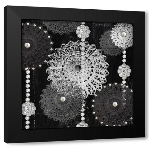 Filigree Snowflakes Black Modern Wood Framed Art Print with Double Matting by Sommers, Mindy