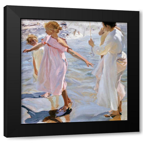 Time for a Bathe, Valencia Black Modern Wood Framed Art Print by Sorolla y Bastida, Joaquin