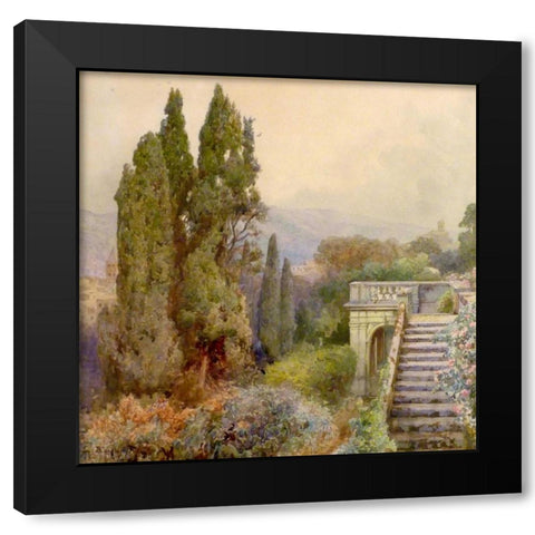 Terrace of Villa dEste, Tivoli, 1845 Black Modern Wood Framed Art Print with Double Matting by Roesler-Franz, Ettore