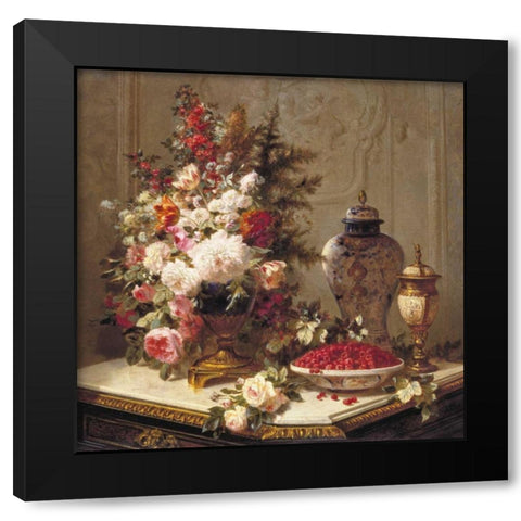 Floral composition on a table Black Modern Wood Framed Art Print with Double Matting by Robie, Jean-Baptiste