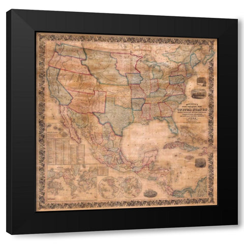 Map of the United States and North America, 1856 Black Modern Wood Framed Art Print with Double Matting by Anonymous