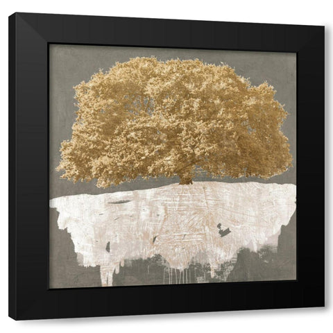 Golden Tree on Grey Black Modern Wood Framed Art Print by Aprile, Alessio