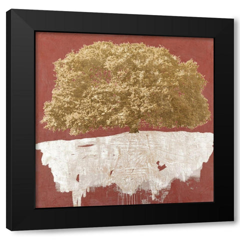 Golden Tree on Red Black Modern Wood Framed Art Print with Double Matting by Aprile, Alessio