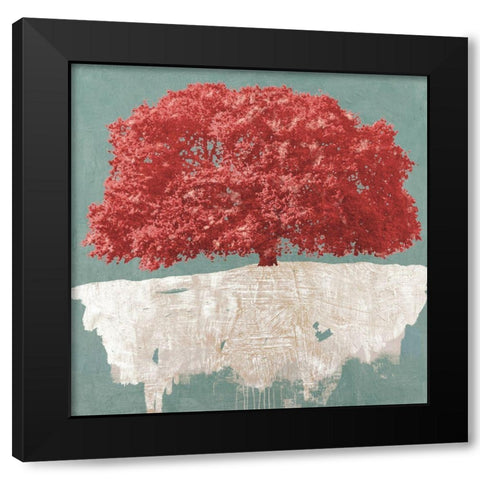 Red Tree on Aqua Black Modern Wood Framed Art Print by Aprile, Alessio