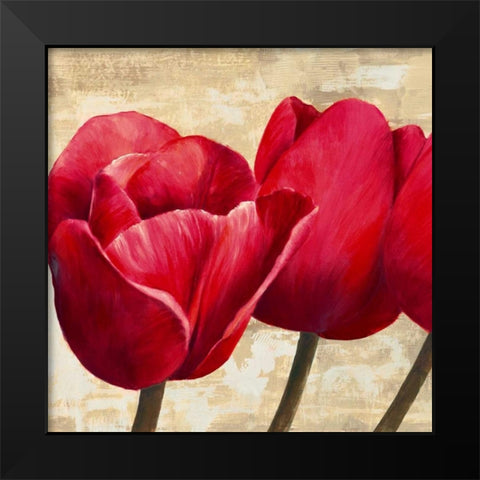 Red Tulips Black Modern Wood Framed Art Print by Ann, Cynthia