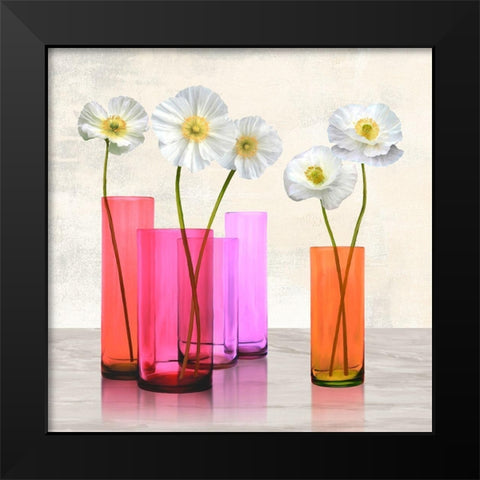 Poppies in crystal vases (Purple I) Black Modern Wood Framed Art Print by Cynthia, Ann