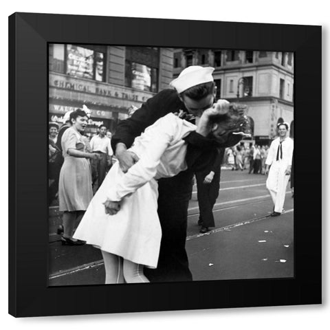 Kissing the War Goodbye in Times Square 1945 Black Modern Wood Framed Art Print by Jorgensen, Victor