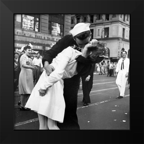 Kissing the War Goodbye in Times Square 1945 Black Modern Wood Framed Art Print by Jorgensen, Victor