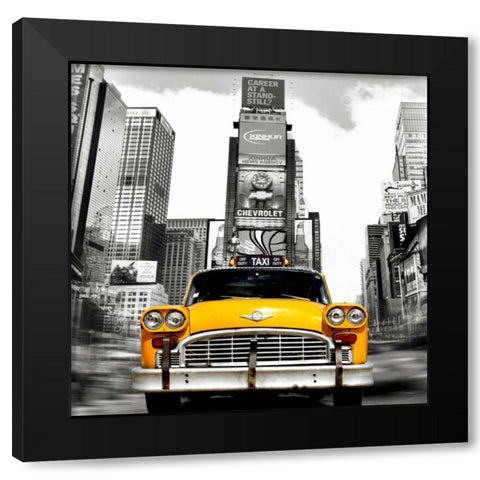 Vintage Taxi in Times Square, NYC (detail) Black Modern Wood Framed Art Print with Double Matting by Lauren