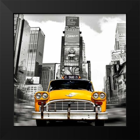 Vintage Taxi in Times Square, NYC (detail) Black Modern Wood Framed Art Print by Lauren
