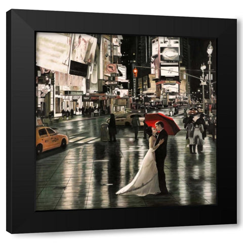 Romance in New York Black Modern Wood Framed Art Print by Benson, Pierre