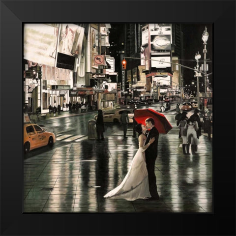 Romance in New York Black Modern Wood Framed Art Print by Benson, Pierre