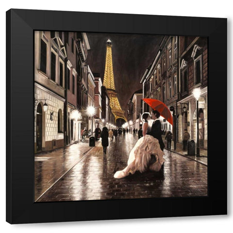 Kissing in Paris Black Modern Wood Framed Art Print by Pierre Benson