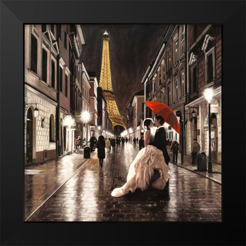 Kissing in Paris Black Modern Wood Framed Art Print by Pierre Benson