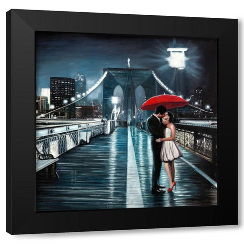 Kissing on Brooklyn Bridge Black Modern Wood Framed Art Print with Double Matting by Benson, Pierre