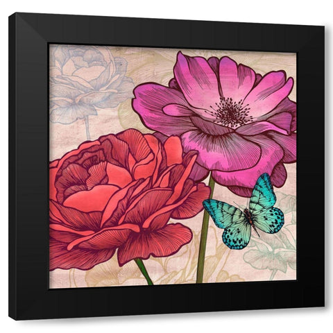 Roses and Butterflies (detail) Black Modern Wood Framed Art Print by Grant, Eve C.