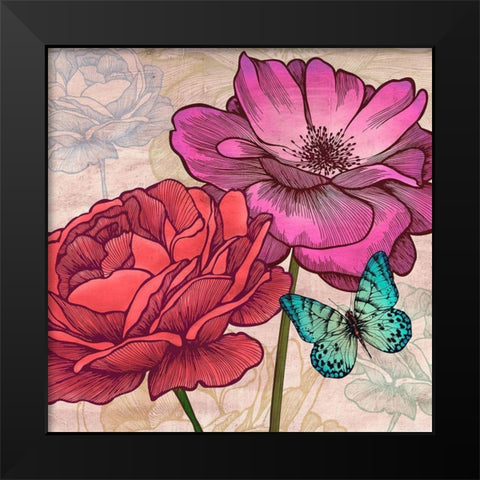 Roses and Butterflies (detail) Black Modern Wood Framed Art Print by Grant, Eve C.