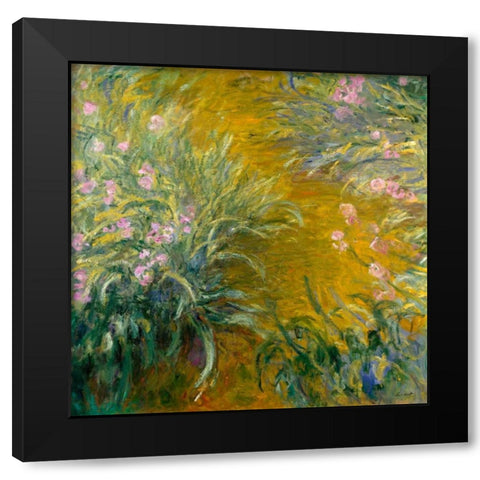The Path through the Irises Black Modern Wood Framed Art Print by Monet, Claude