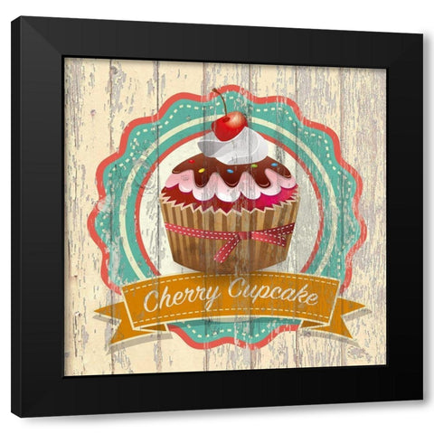Cherry Cupcake Black Modern Wood Framed Art Print with Double Matting by Skip Teller
