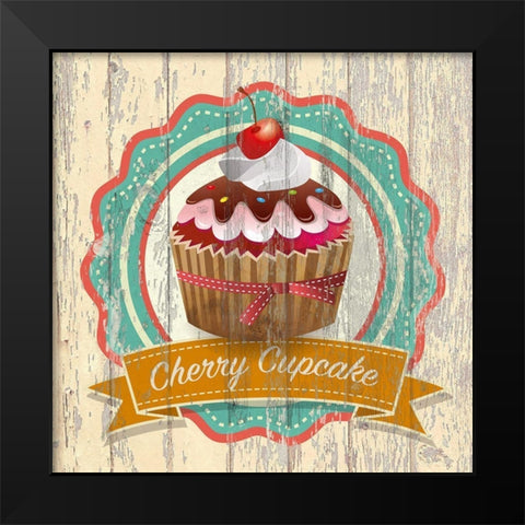 Cherry Cupcake Black Modern Wood Framed Art Print by Skip Teller