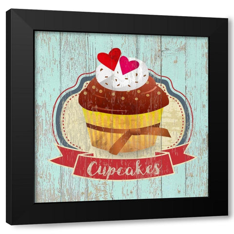 Cupcakes Black Modern Wood Framed Art Print by Skip Teller