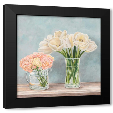 Fleurs et Vases Aquamarine I Black Modern Wood Framed Art Print with Double Matting by Dellal, Remy