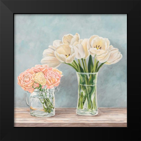 Fleurs et Vases Aquamarine I Black Modern Wood Framed Art Print by Dellal, Remy