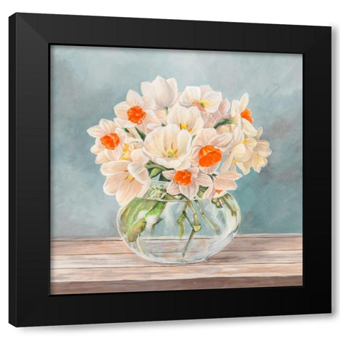 Fleurs et Vases Aquamarine II Black Modern Wood Framed Art Print with Double Matting by Dellal, Remy