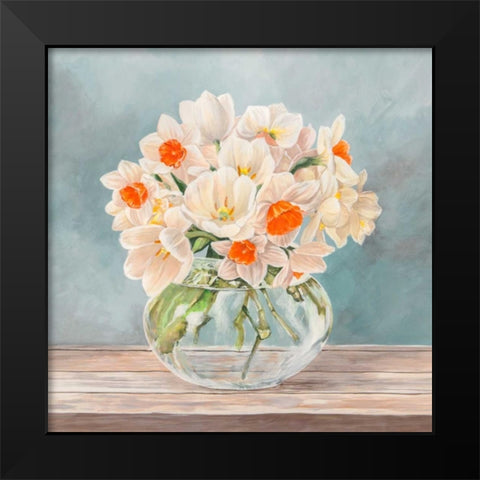 Fleurs et Vases Aquamarine II Black Modern Wood Framed Art Print by Dellal, Remy