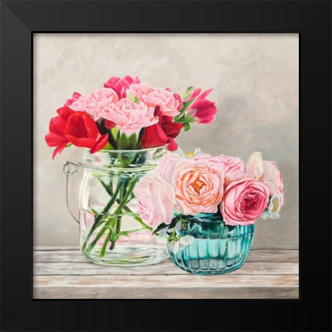 Fleurs et Vases Blanc I Black Modern Wood Framed Art Print by Dellal, Remy