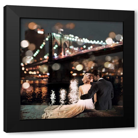 Kissing in a NY Night- detail Black Modern Wood Framed Art Print with Double Matting by Loumer, Dianne