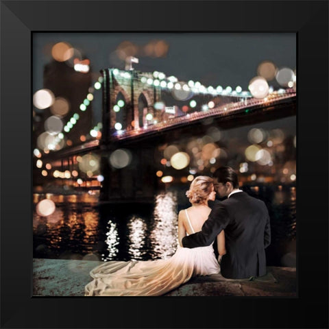 Kissing in a NY Night- detail Black Modern Wood Framed Art Print by Loumer, Dianne