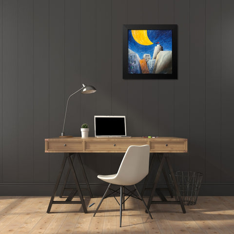 Sotto una grande luna gialla Black Modern Wood Framed Art Print by Larotonda, Donato