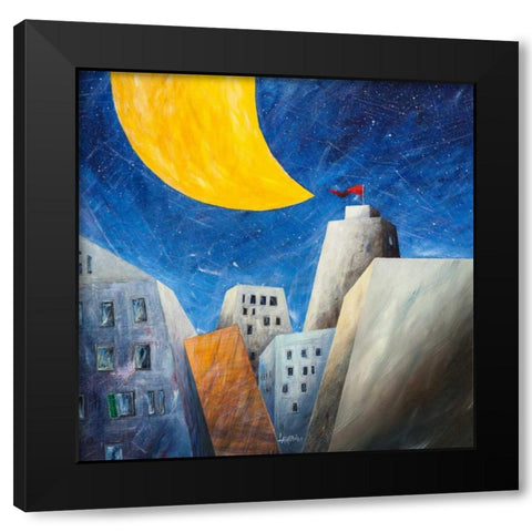 Sotto una grande luna gialla Black Modern Wood Framed Art Print with Double Matting by Larotonda, Donato