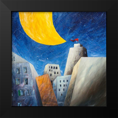 Sotto una grande luna gialla Black Modern Wood Framed Art Print by Larotonda, Donato
