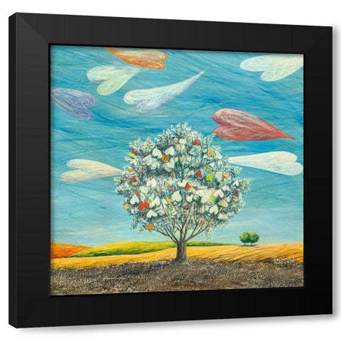 Cuori in volo Black Modern Wood Framed Art Print with Double Matting by Larotonda, Donato