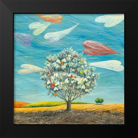 Cuori in volo Black Modern Wood Framed Art Print by Larotonda, Donato