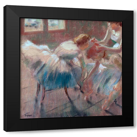 Three Dancers preparing for Class Black Modern Wood Framed Art Print by Degas, Edgar