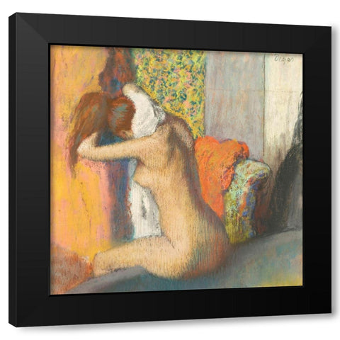 Apres le Bain- Femme Sessuyant la Nuque Black Modern Wood Framed Art Print by Degas, Edgar
