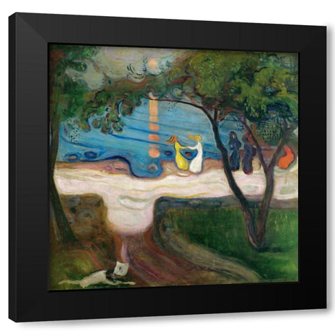 Dance on the Beach Black Modern Wood Framed Art Print with Double Matting by Munch, Edvard