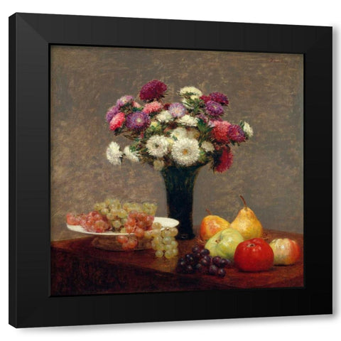 Asters and Fruit on a Table Black Modern Wood Framed Art Print with Double Matting by Fantin-Latour, Henri