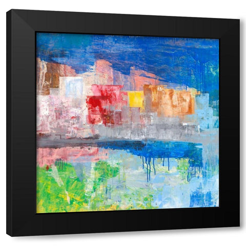 Villaggio sul lago Black Modern Wood Framed Art Print by Corrado, Italo