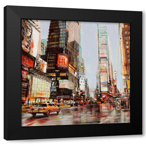 Taxi in Times Square Black Modern Wood Framed Art Print by Mannarini, John B.