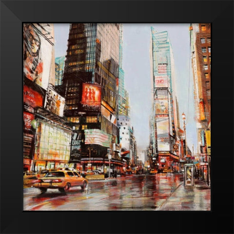 Taxi in Times Square Black Modern Wood Framed Art Print by Mannarini, John B.