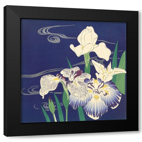 Irises on the Water Black Modern Wood Framed Art Print by Kogyo, Tsukioka