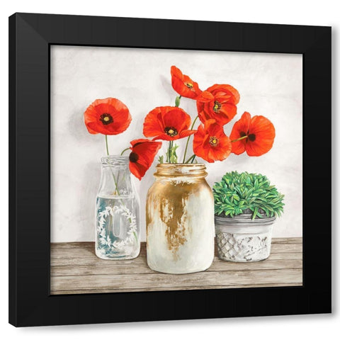 Floral composition with Mason Jars II Black Modern Wood Framed Art Print with Double Matting by Jenny, Thomlinson