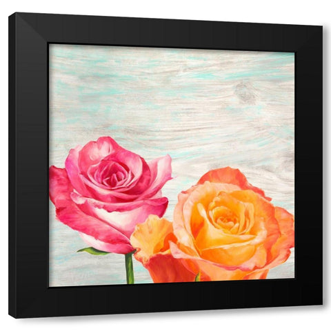 Funky Roses II Black Modern Wood Framed Art Print by Jenny, Thomlinson