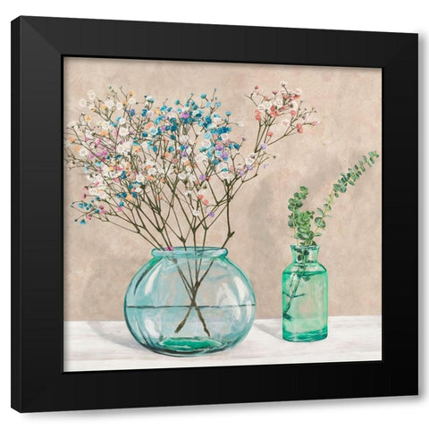 Floral setting with glass vases I Black Modern Wood Framed Art Print by Thomlison, Jenny