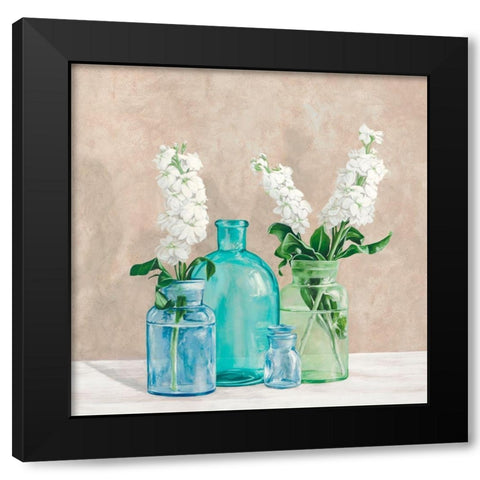 Floral setting with glass vases II Black Modern Wood Framed Art Print by Thomlison, Jenny